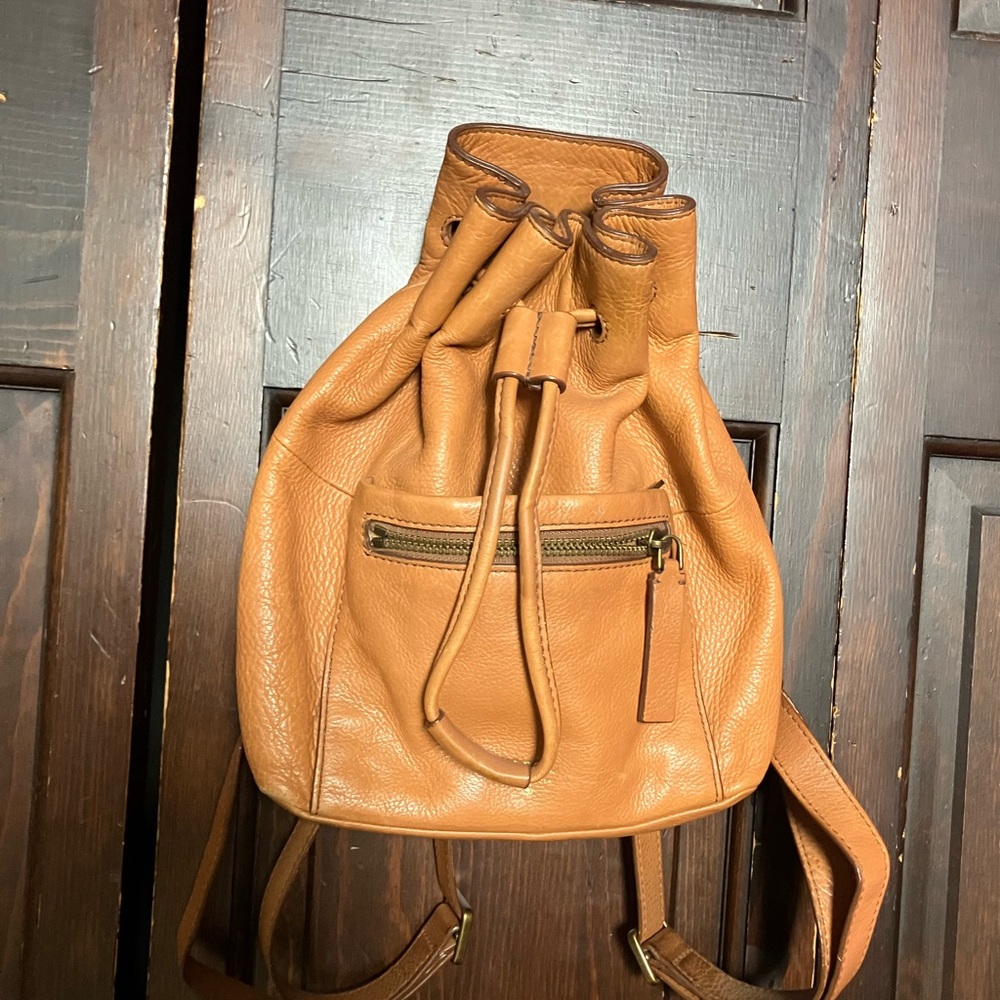 Fossil Tan Leather Drawstring Backpack